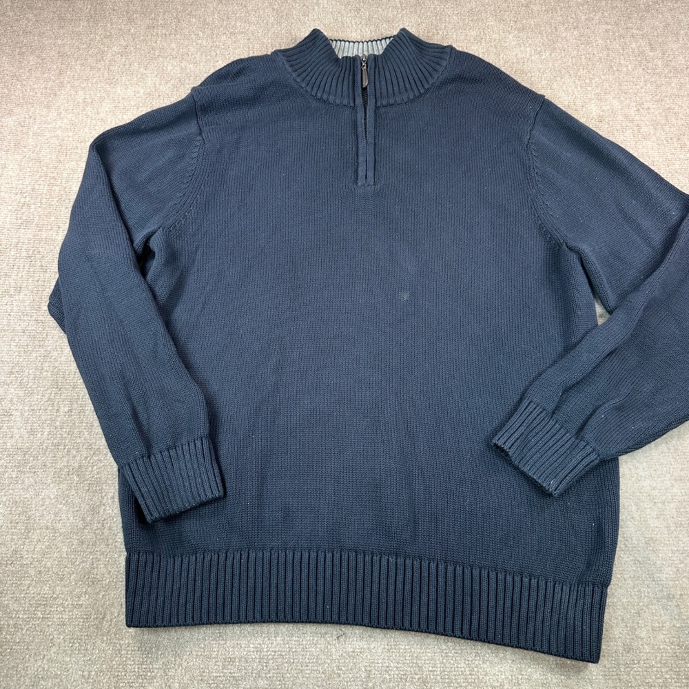 LL Bean Mens Navy Blue 100% Cotton Quarter Zip Sweater L-REG 287736